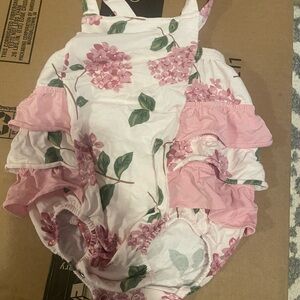Angel Dear Pink and White Floral Romper